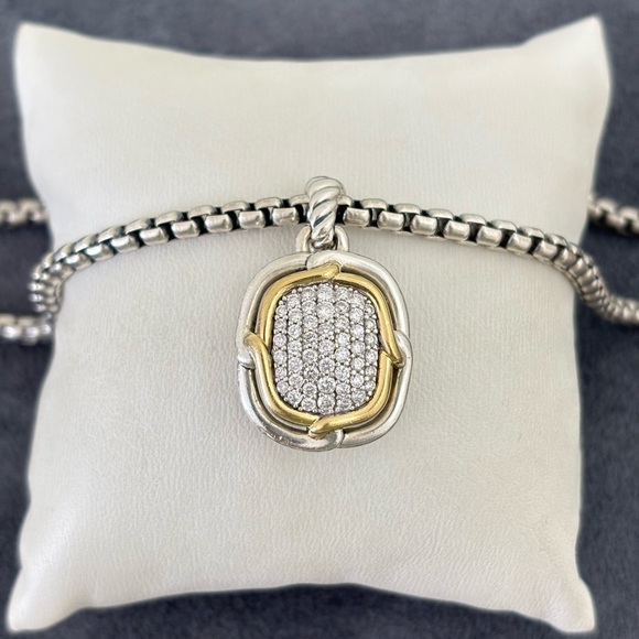 David Yurman 925 & 18k Gold Labyrinth Pendant Necklace with Diamonds 18" - Picture 2 of 11